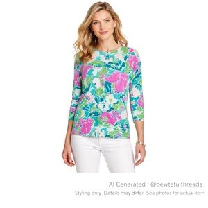 Talbots Floral Cardigan L (Fits M) Cotton Rayon Botanical Preppy Sweater